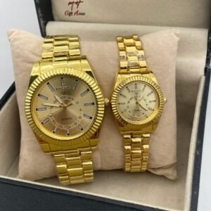 Luxury Gold-Tone Couple Watch Set – Elegant His & Her Matching Wristwatches